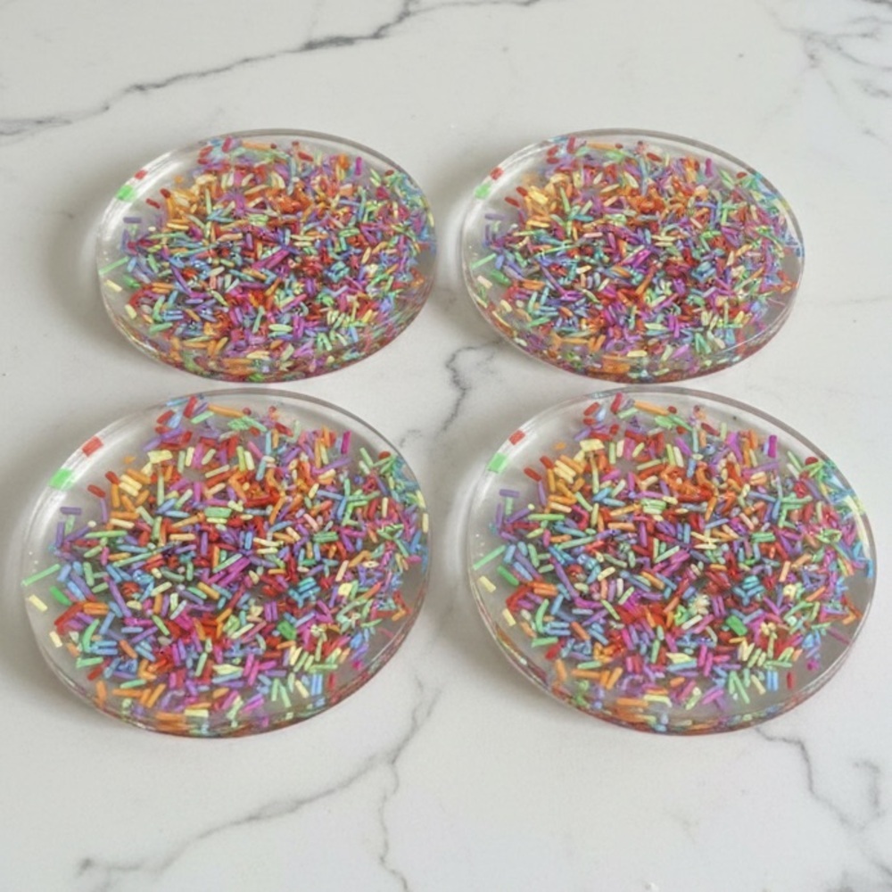 Thick Resin Coasters - Colorful Sprinkle Inlay - Handmade - Set of 4